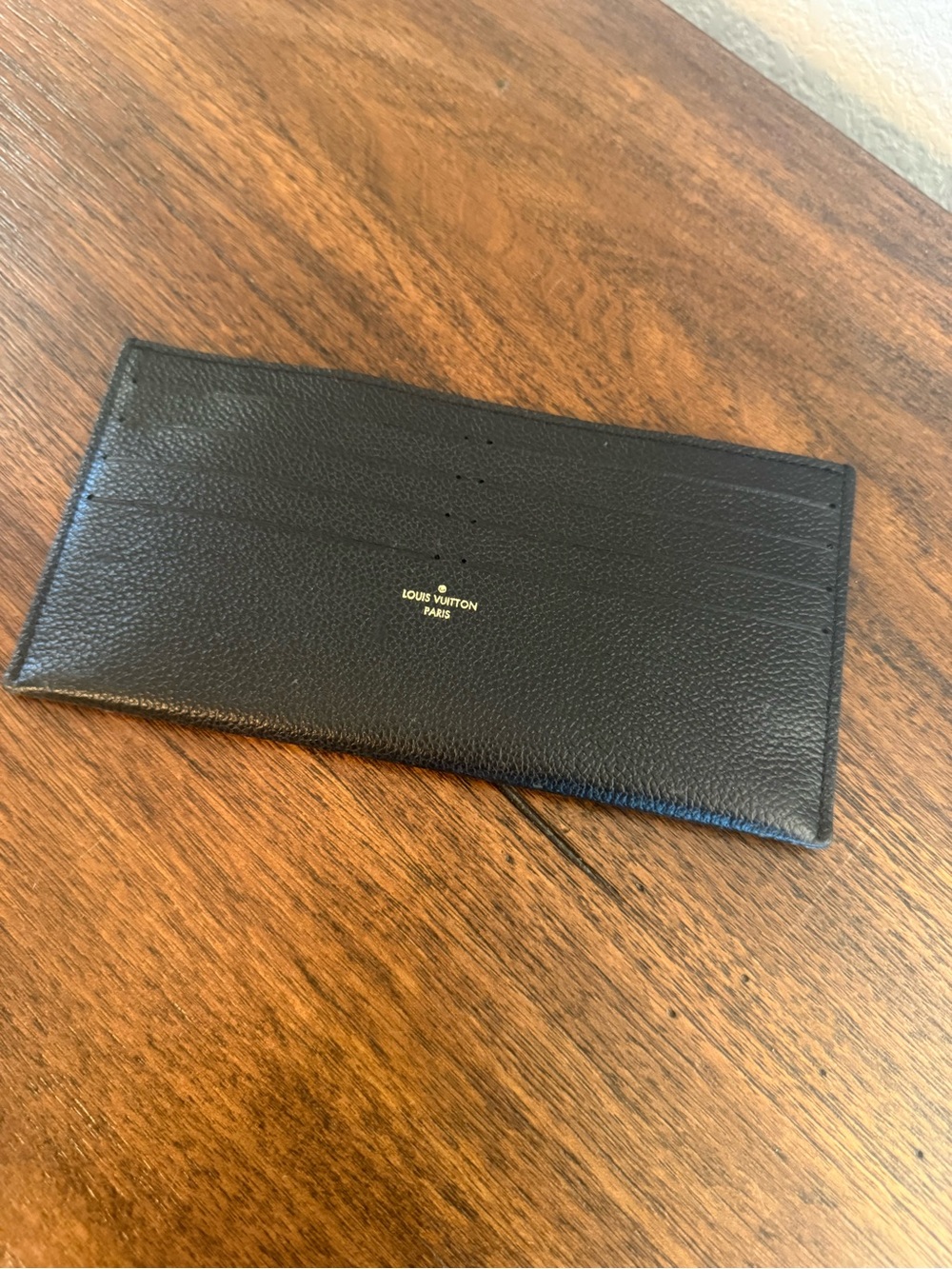 Louis Vuitton Black Pebbled Leather Card Wallet with Gold Logo
